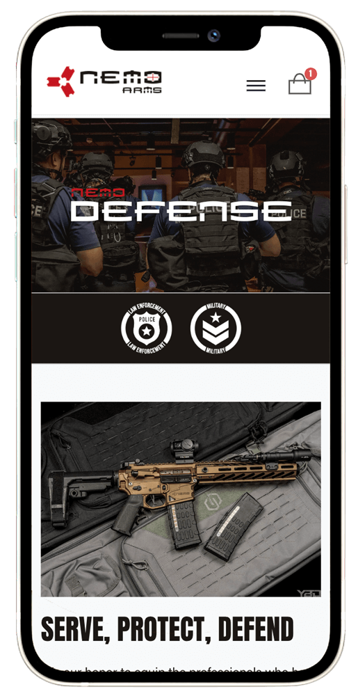 Nemo Arms defense mobile product page